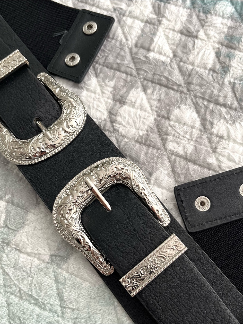 Black Snap Back Double Buckle Belt 10054